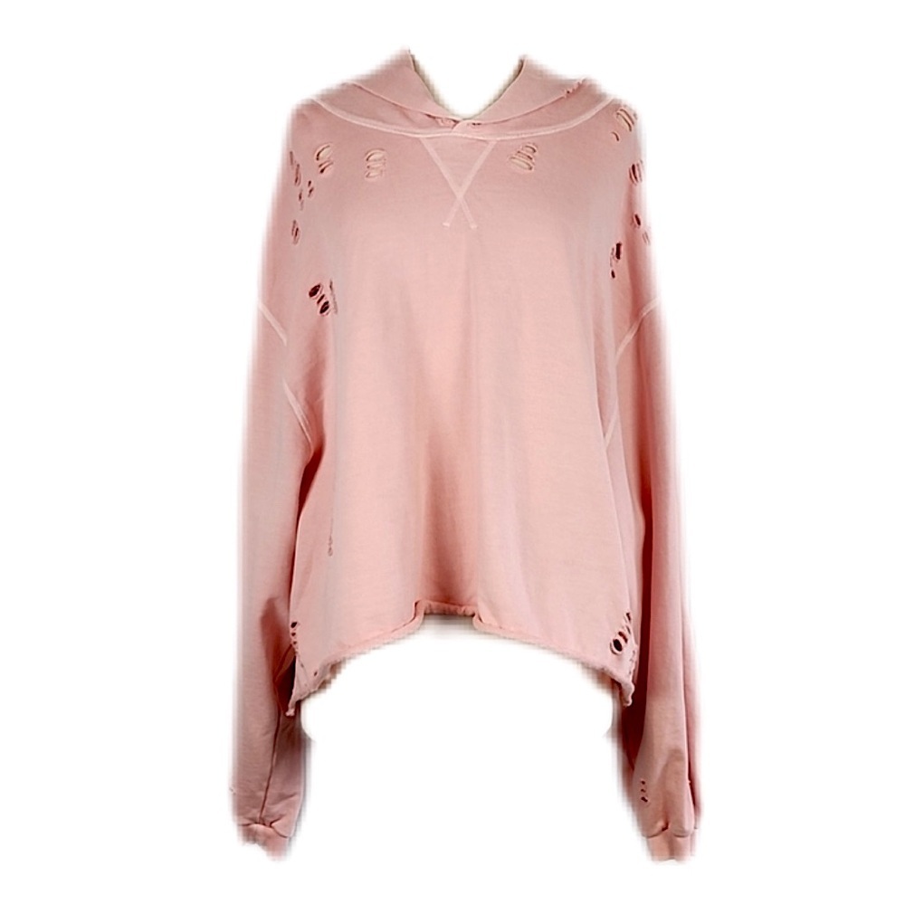 Lily & Lottie Oversized Drop Shoulder Blush Pink Destructed Pullover Hoodie L